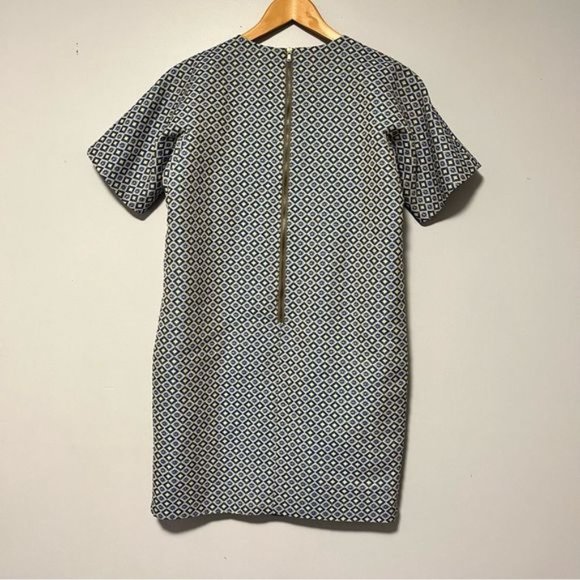 Club Monaco Textured diamond print blue yellow shift dress Short sleeves size 6 - Picture 5 of 12